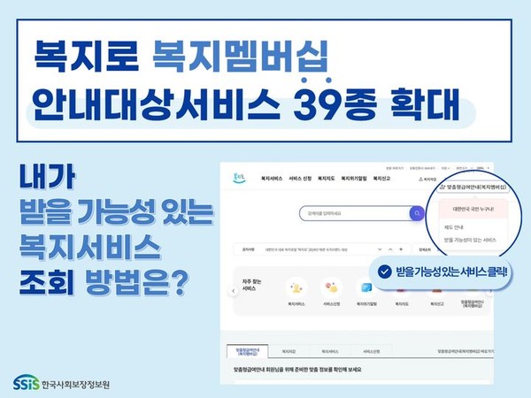 복지로 복지멤버십 안내대상서비스 39종 확대 안내 화면 [사진=뉴시스]